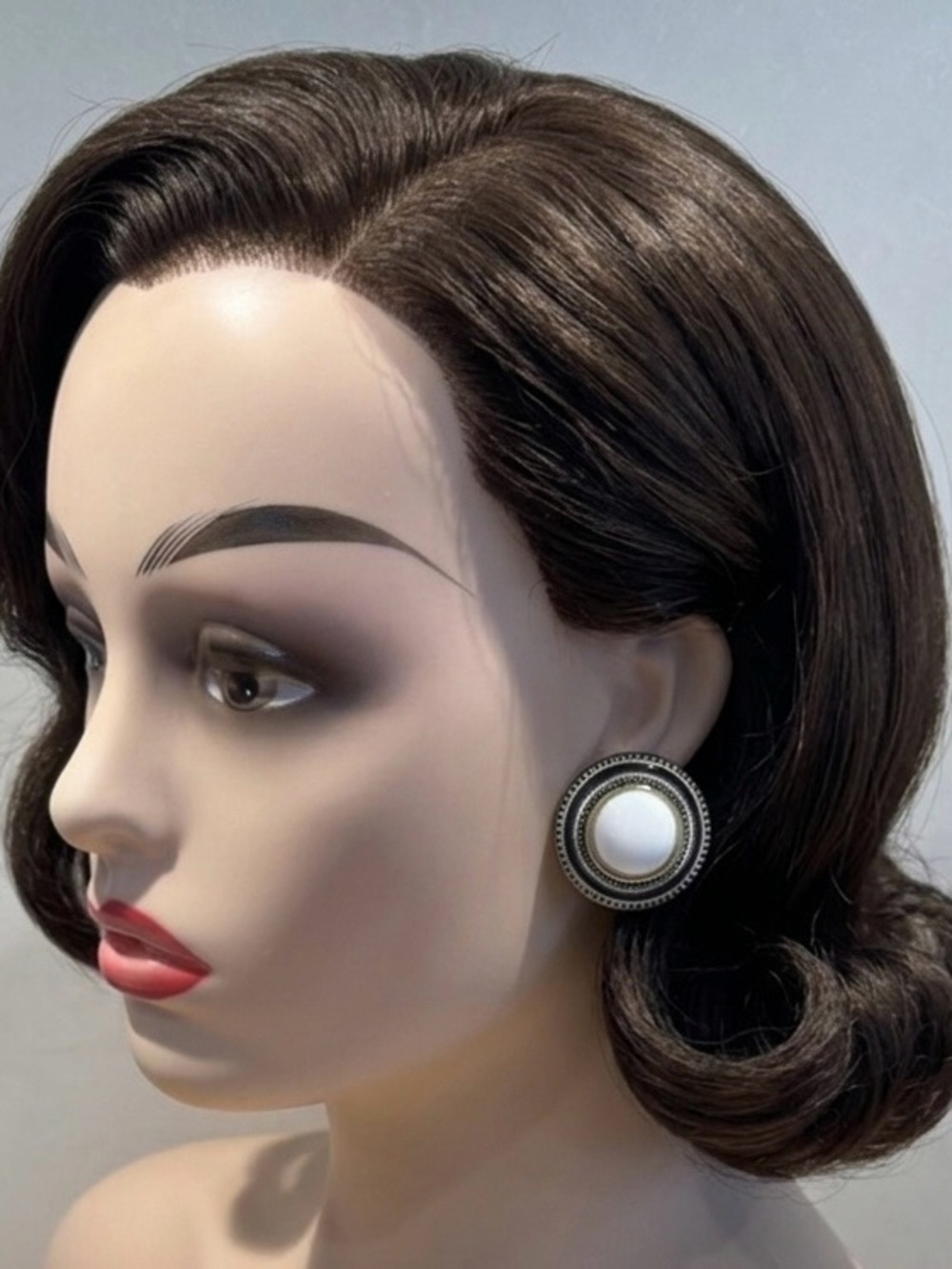 Vintage Mod Black & White Cabochon Clip-On Earrings - Mid-Century Modern